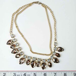 Unique cheetah print rhinestone two tiered gold tone necklace